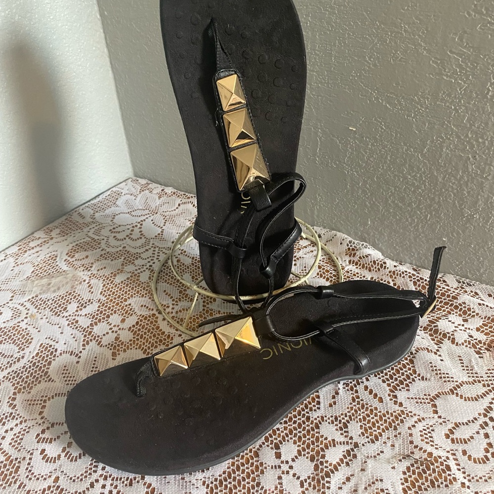 Vionic Black Sandals with Gold Accents